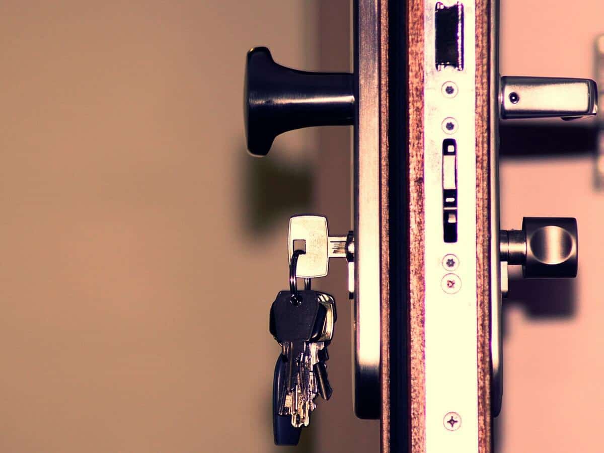 A close-up of door locks on an open door.