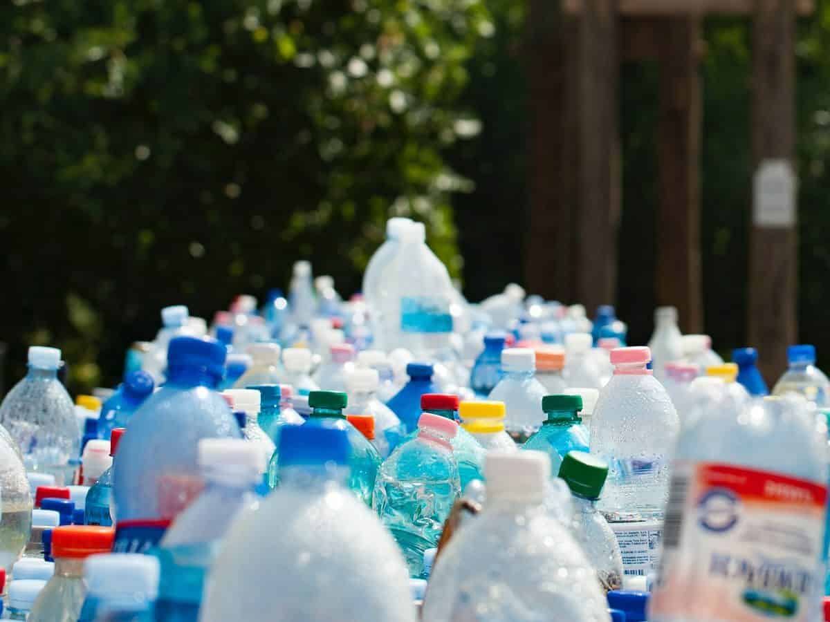 large amount of plastic bottles stacked up