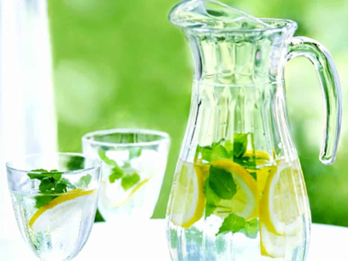 pitcher of lemon and mint water