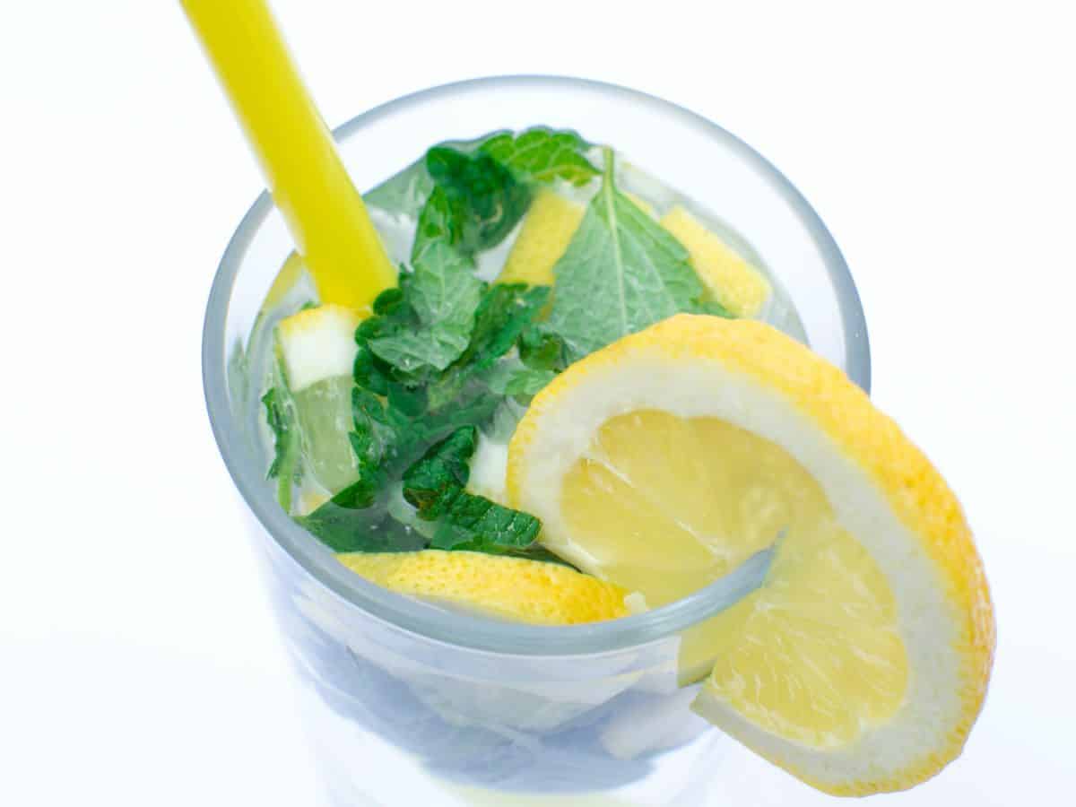 aerial overview of mint and lemon infused water
