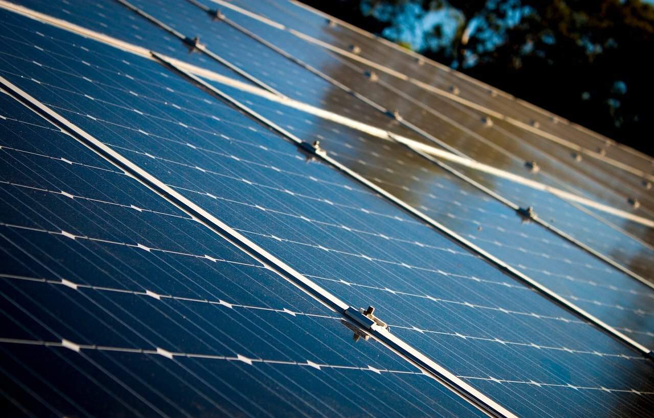 Closeup of solar panels on a roof.