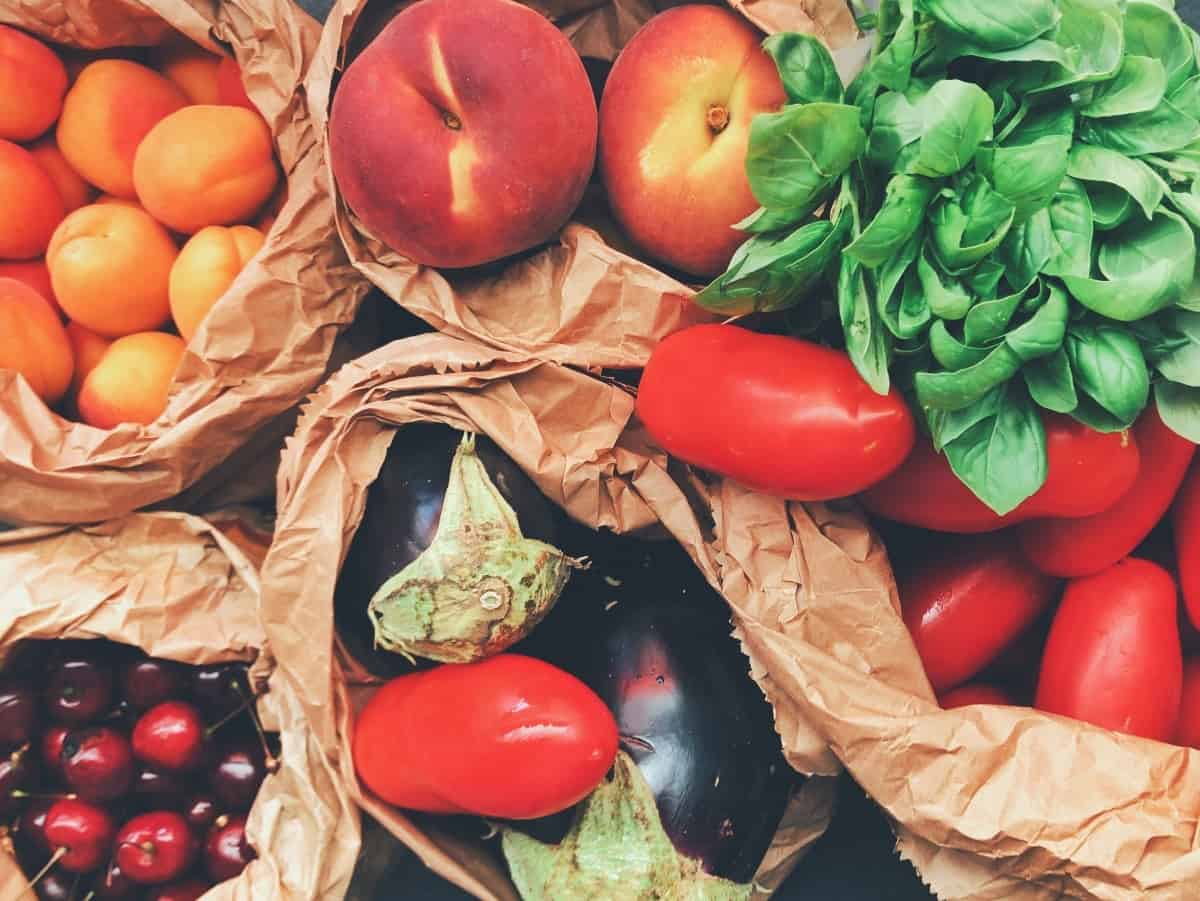 fruits and vegetables in paper bag