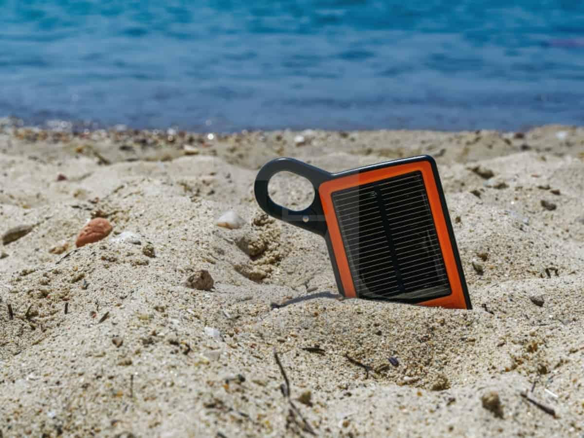 solar power bank in the sand