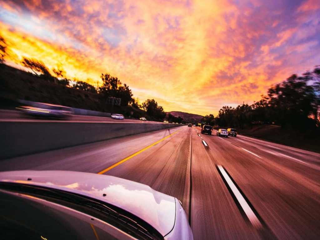 sunset ahead while driving