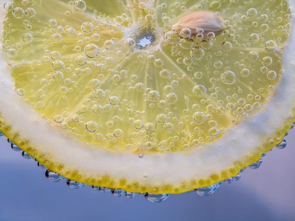 up close view of a lemon in water