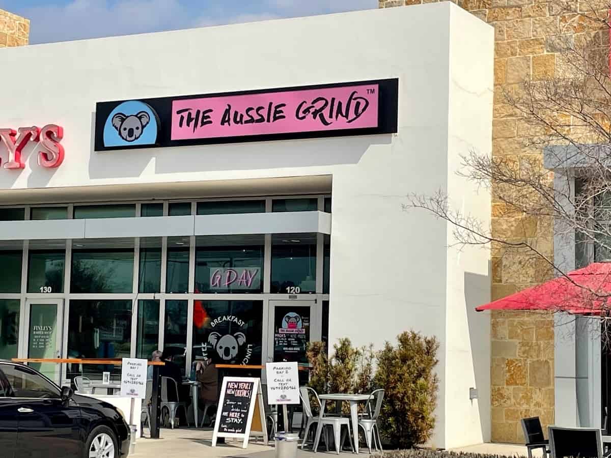 exterior of the aussie grind, a woman owned dallas small business in Frisco, Texas