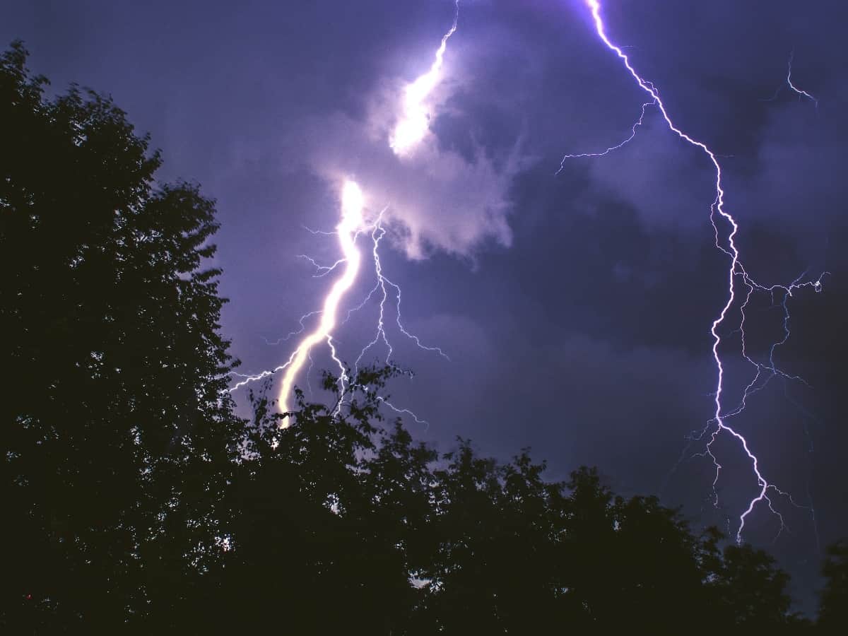 a lightning strike during a thunder storm
