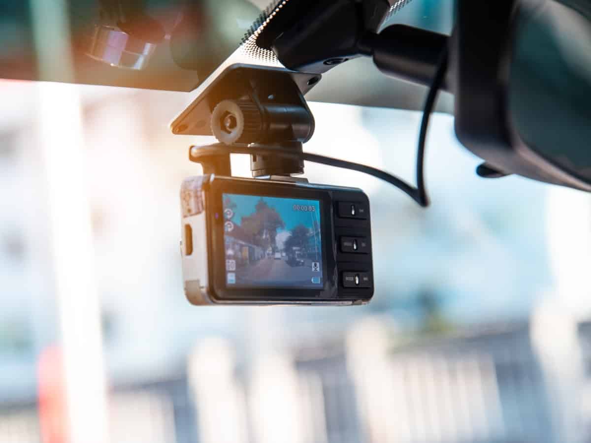 Car video camera attached to the windshield to record driving and prevent danger from driving