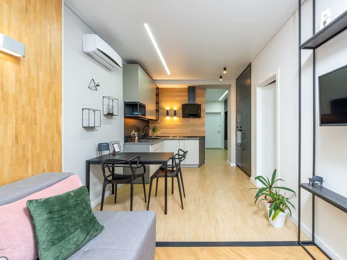 The living room of a modern apartment unit.