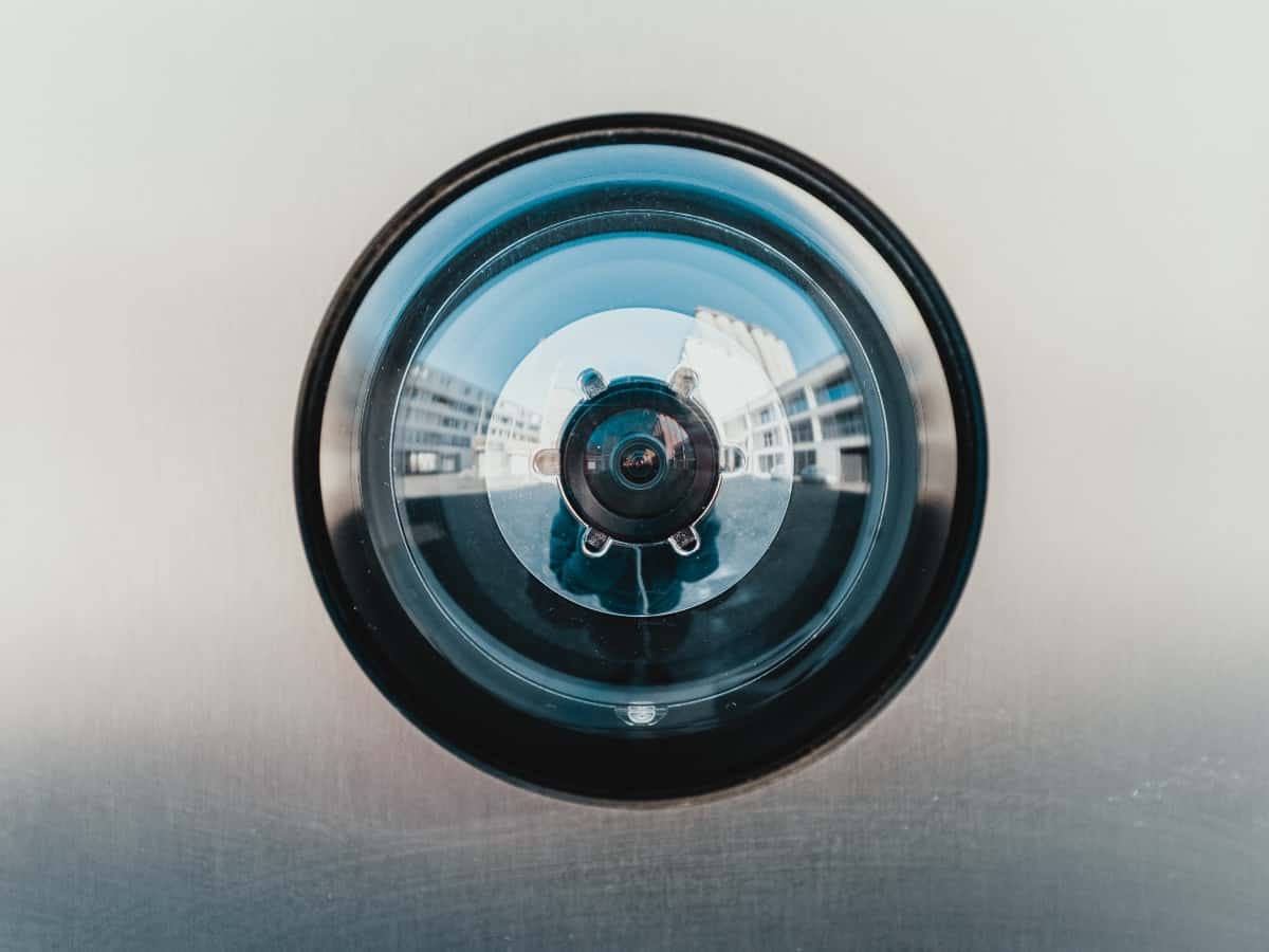 an extreme close up of a home security camera lens