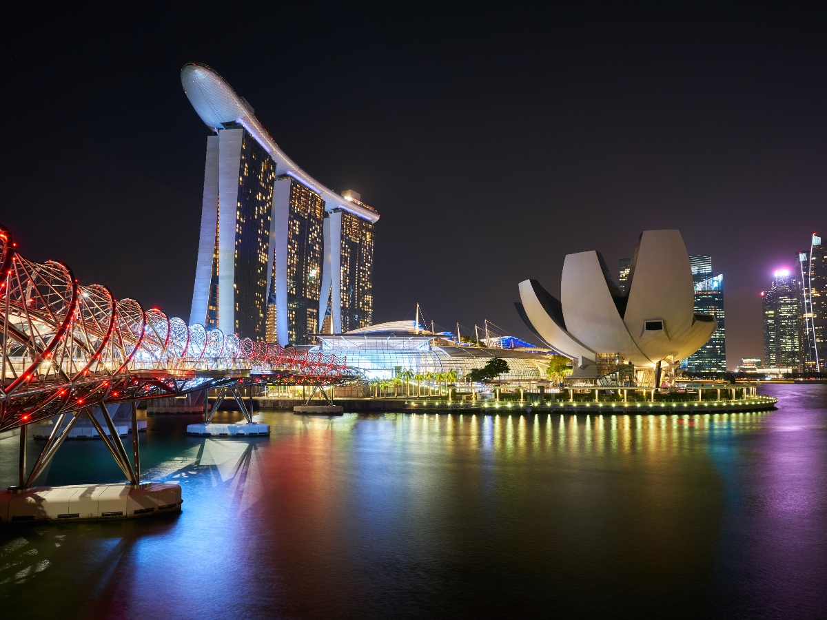 a night time shot of singapore