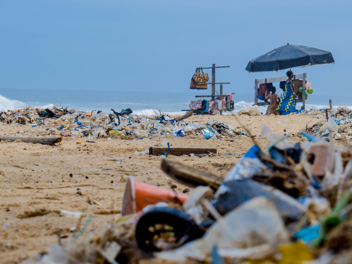 a picture of plastic waste all over the beach