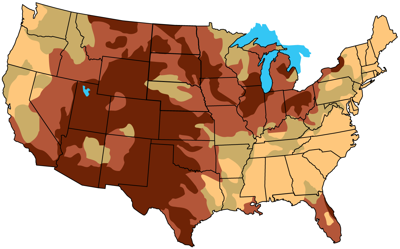 U.S. map of hardwater levels