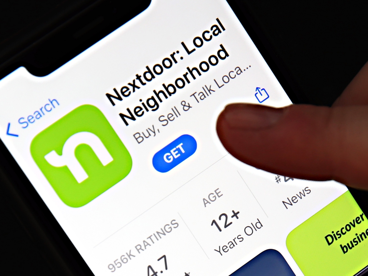the app "nextdoor" on a phone for download, this application is used to measure neighborhood safety and connect with your neighbors