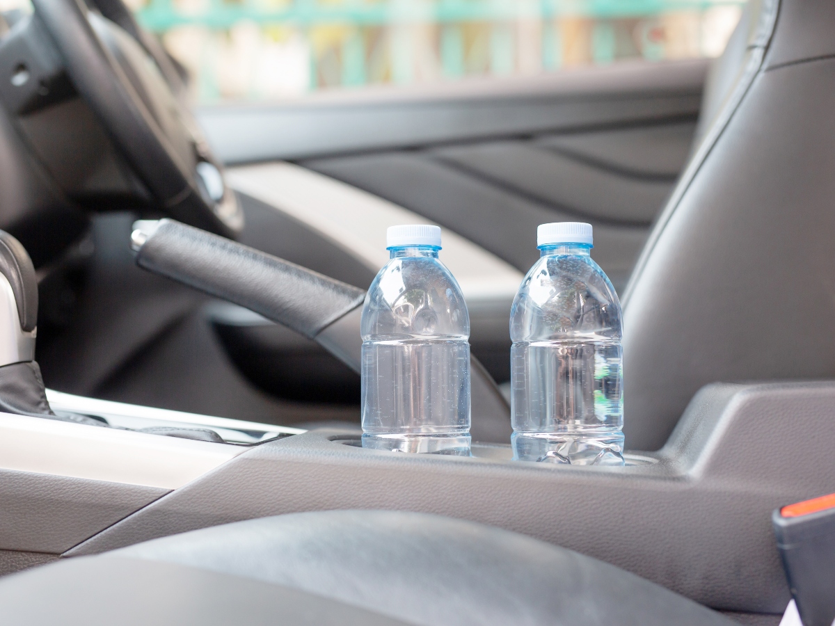 two bottles of water in the car