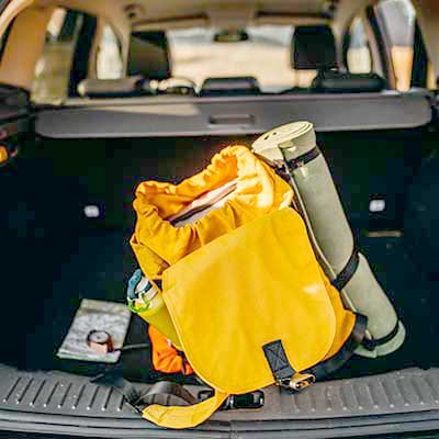 camping gear in trunk