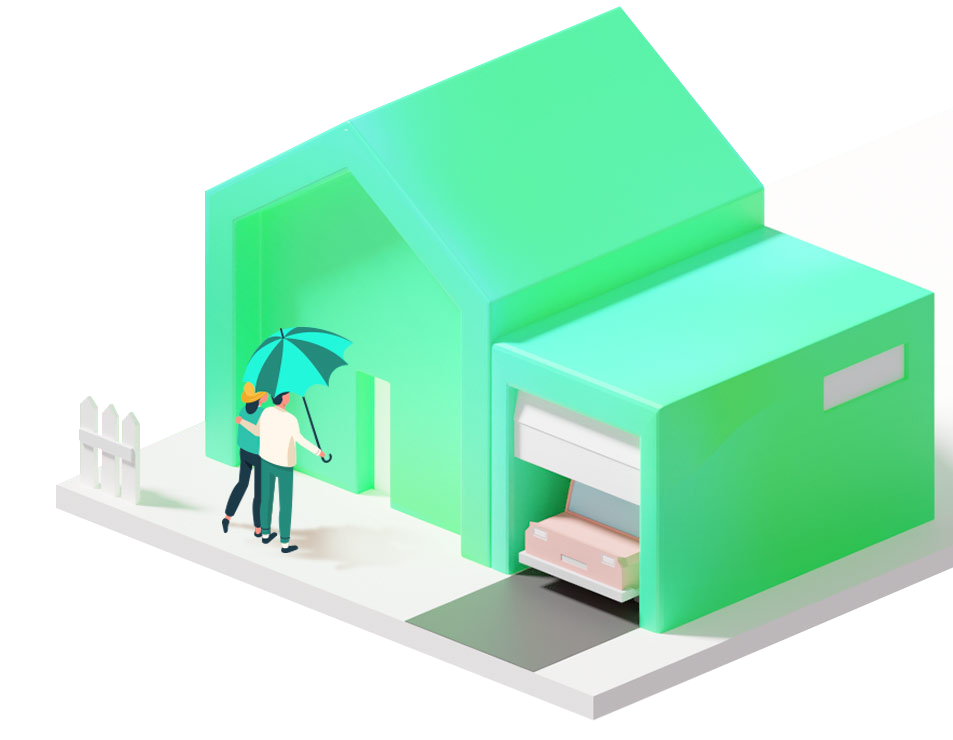 people with umbrella entering house with garage