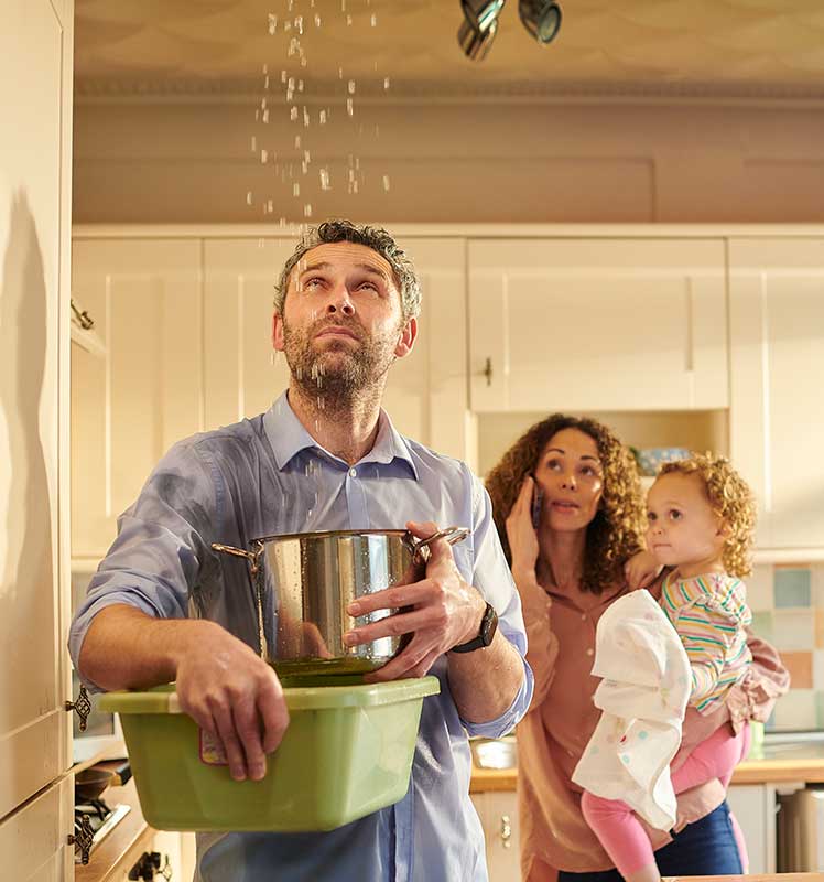 family with leaky ceiling